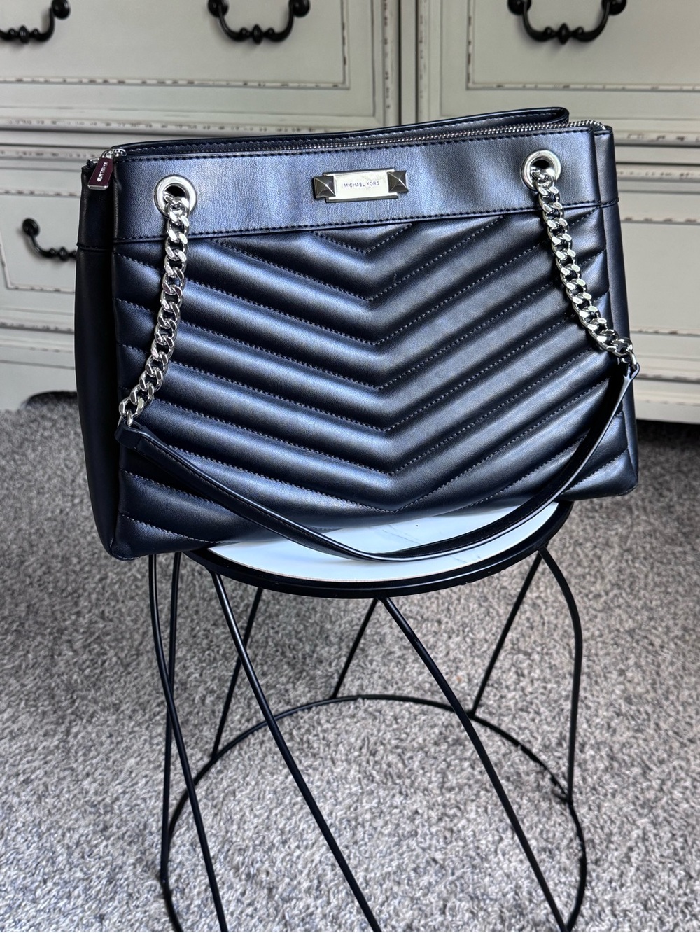 Michael Kors Black Quilted Chevron Chain-Handle Shoulder Bag